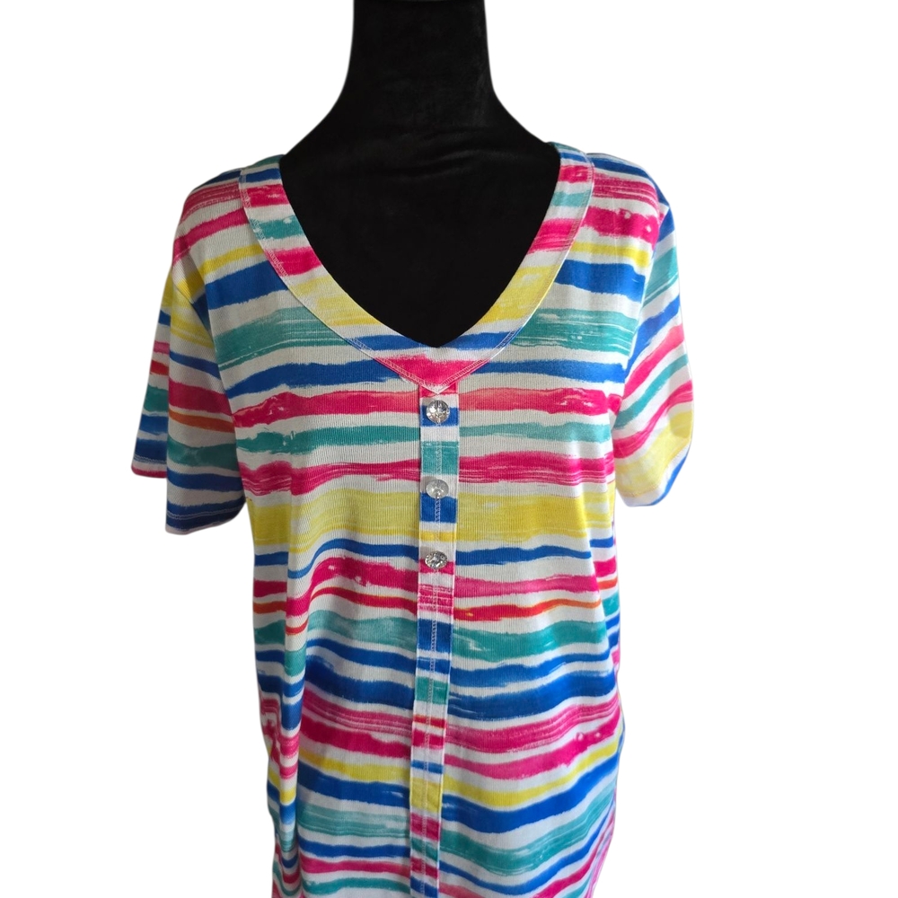 Onque Casuals Pink and Yellow Short Sleeve Shirt Size Xl